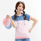 Short-sleeve Hooded Striped Top