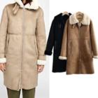 Fleece Collar Midi Zip Aviator Jacket
