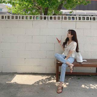 Frill-neck Peplum Blouse
