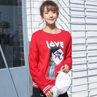 Contrast-trim Print Sweatshirt