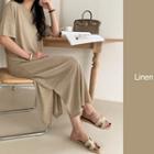 Linen Blend Maxi T-shirt Dress Oatmeal - One Size