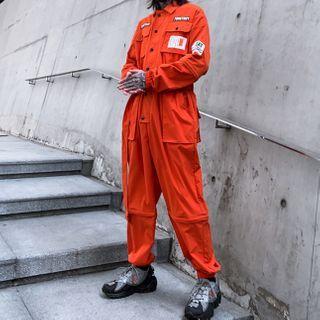 Lettering Long-sleeve Jumpsuit
