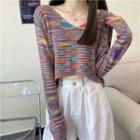 Long-sleeve Cropped Multicolored Knit Top