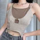 Set: Cropped Camisole Top + Plaid Cropped Camisole Top