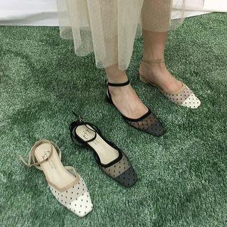 Polka Dot Mesh Low Heel Sandals