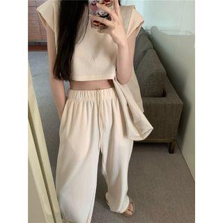 Sleeveless Plain Top / High-waist Plain Sweatpants