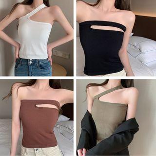 Sleeveless One-shoulder Plain Top