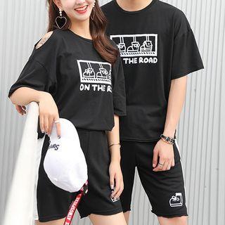 Couple Matching Set: Printed Short Sleeve T-shirt + Shorts