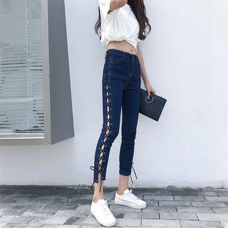 Lace Up Side Cropped Skinny Jeans