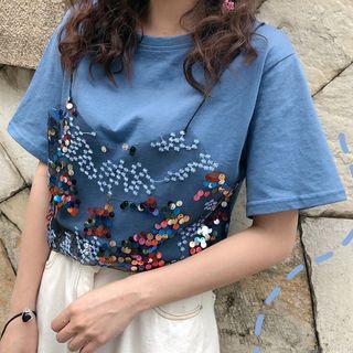 Sequined Mock Two-piece T-shirt