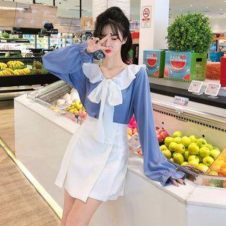 Ruffle Blouse / High Waist A-line Skirt / Set
