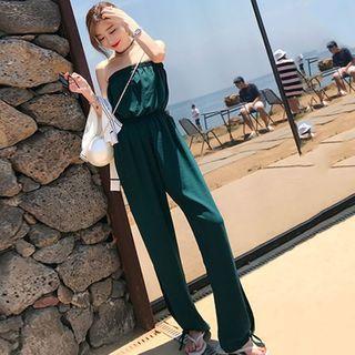 Strapless Slit Wide-leg Jumper Pants
