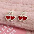 Heart Ear Stud 1 Pair - White & Red - One Size