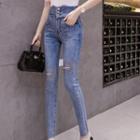 High Waist Rhinestone Cropped Skinny Jeans