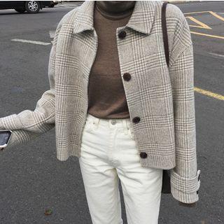 Houndstooth Cropped Coat Gray - One Size