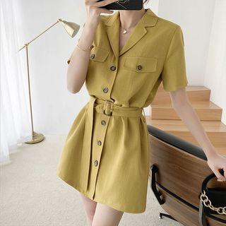 Short-sleeve Belt-waist Dress
