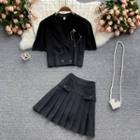 Set Of 2 : Blazer + High-waist Accordion Pleat A-line Skirt
