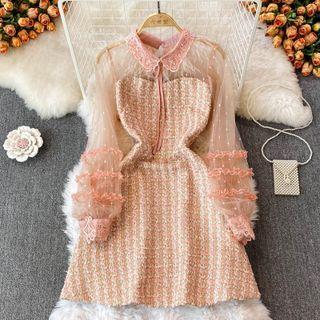 Mesh Panel Tweed Dress