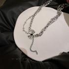 Bow Layered Chain Necklace Silver - One Size