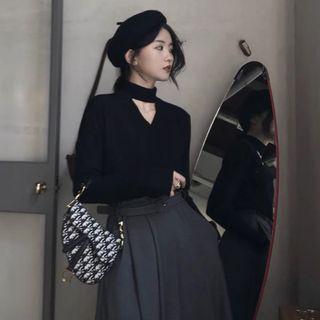 Mock-neck Cut-out Sweater Black - One Size