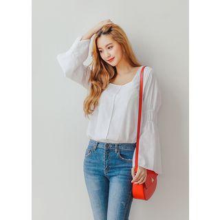 Plus Size Bell-sleeve Peasant Blouse