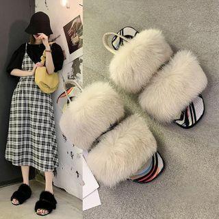 Furry Trim Slingback Flat Sandals