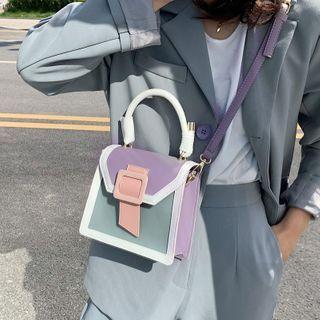 Buckled Color Block Top Handle Crossbody Bag