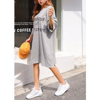 Plus Size - Elbow-sleeve Letter Print T-shirt Dress