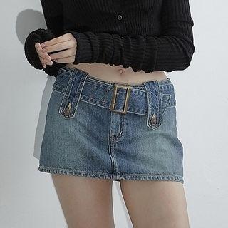 Low Rise Denim Mini Pencil Skirt