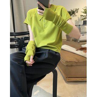 Set: Knit Polo Top + Arm Sleeves