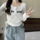 Round-neck Drawstring Lettering Top