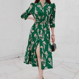 3/4-sleeve Print Coat Dress