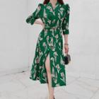 3/4-sleeve Print Coat Dress