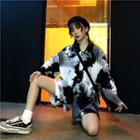 Set: Tie-dye Long-sleeve Loose-fit Shirt + Shorts As Figure - One Size