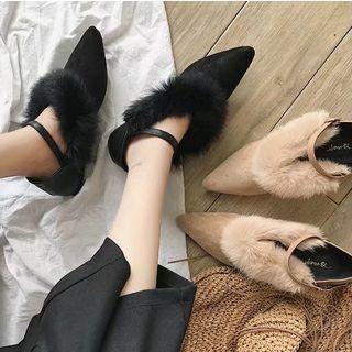 Furry Trim Pointed Flats