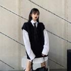 Long-sleeve Shirt With Necktie / V-neck Knit Vest