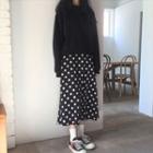 Dot Print Midi Skirt / Plain Sweatshirt