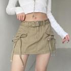 Plain Low-rise Belted Miniskirt