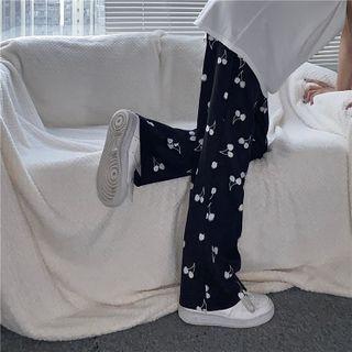 Cherry Print Straight-leg Pants