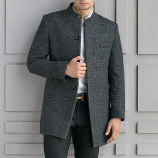 Plain Stand Collar Woolen Coat