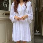 Long-sleeve Lace Dress White - One Size