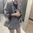Set: Plaid Buttoned Blazer + Mini Fitted Skirt