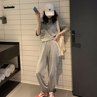 Set: Plain Short-sleeve Polo Shirt + Sweatpants