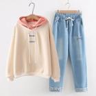 Mock Two-piece Hoodie / Drawstring Straight-cut Jeans / Set