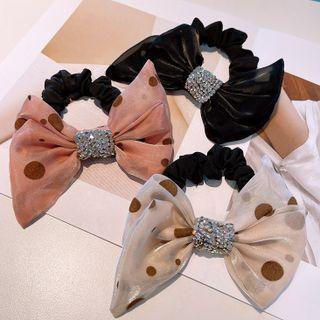 Polka Dot Bow Rhinestone Hair Tie