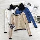 Long-sleeve Round Neck Color Block Knit Top