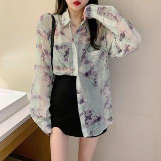 Floral Print Shirt / A-line Skirt