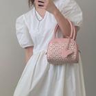 Floral Print Faux Leather Hand Bag Pink - One Size