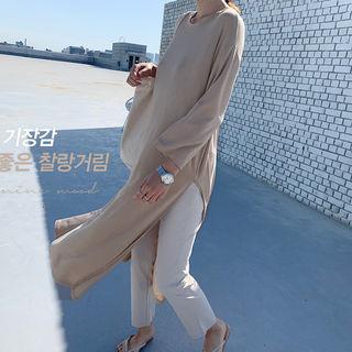Slit-side T-shirt Dress Beige - One Size