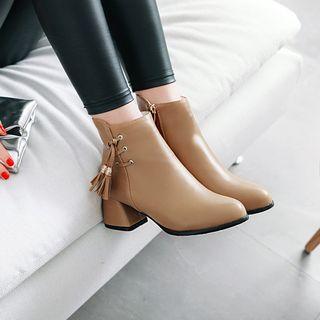 Block Heel Tasseled Ankle Boots